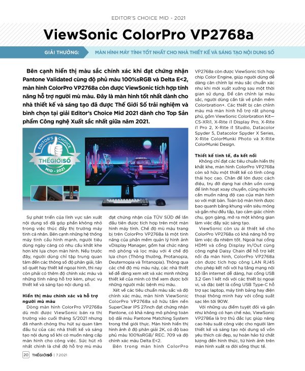 Editor's Choice Mid 2021: ViewSonic  ColorPro VP2768a - Màn hình máy tính tốt nhất cho nhà thiết kế và sáng tạo nội dung số - 20 EDs Choice 1 tr ViewSonic ColorPro VP2768a