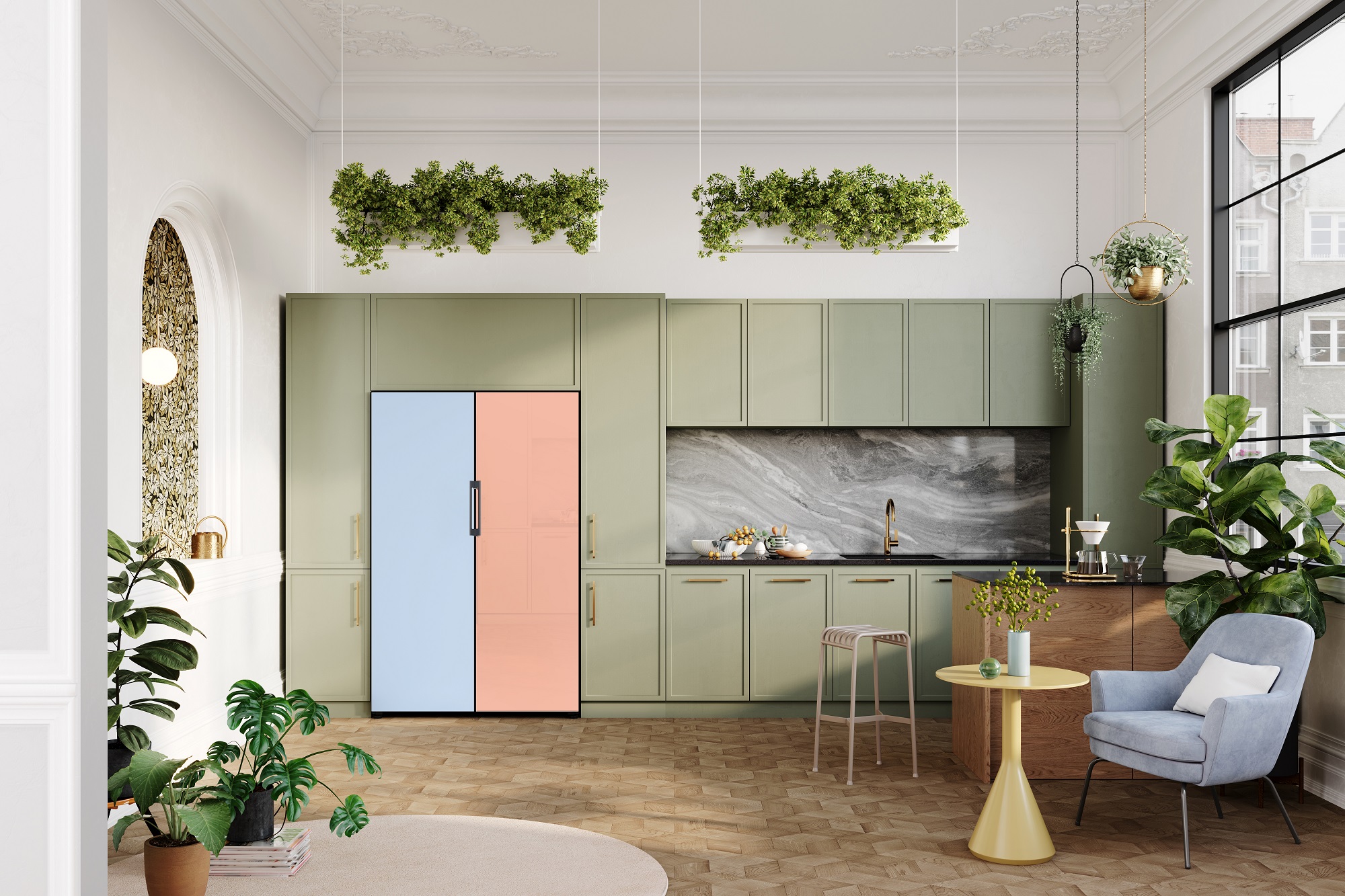 Tủ lạnh Bespoke 2022 có thêm 7 màu mới, tùy chọn phối màu cửa - 22 Bespoke Lifestyle Image 35 Glam White Satin Beige