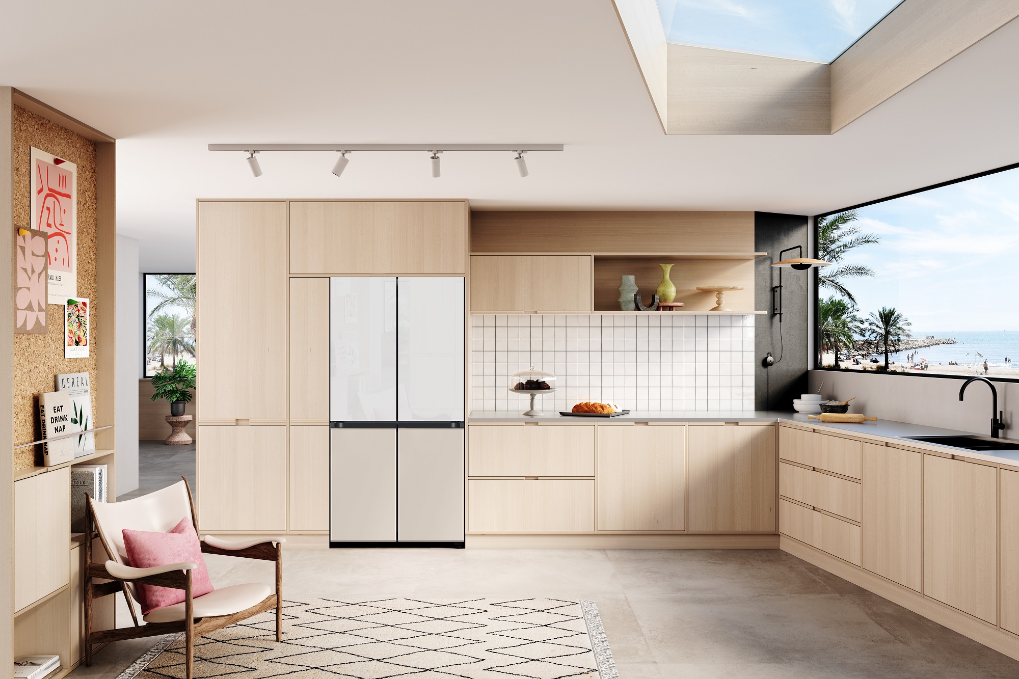 Tủ lạnh Bespoke 2022 có thêm 7 màu mới, tùy chọn phối màu cửa - 22 Bespoke Lifestyle Image 38 Glam White Satin Beige Glam Pink
