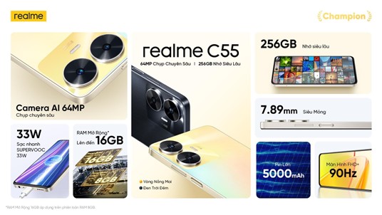 realme C55 mở bán tại Việt Nam, realme giảm giá 300.000 đồng trực tiếp - realme c55