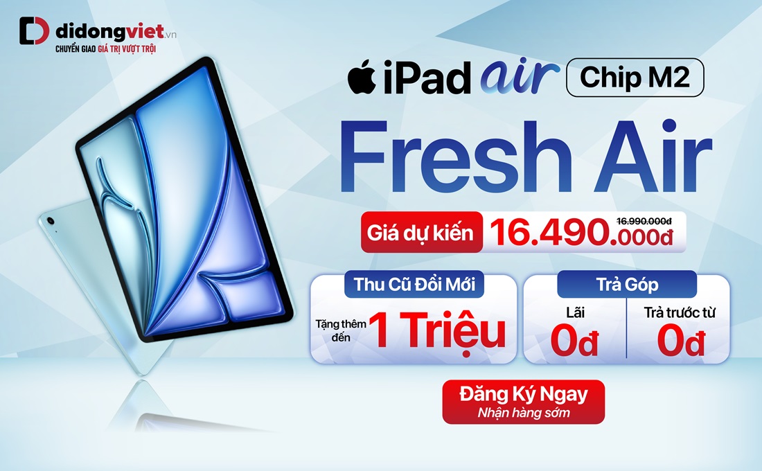 Di Động Việt công bố giá dự kiến iPad 2024, từ 16,49 triệu đồng - iPad Air M2 2048 x 1267