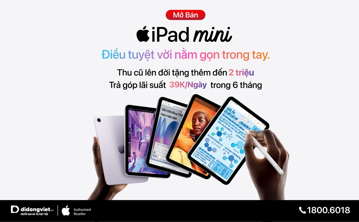 iPad Mini 7 có hàng sớm tại Di Động Việt, tặng thêm đến 2 triệu đồng khi thu cũ - đổi mới - IPAD MINI7