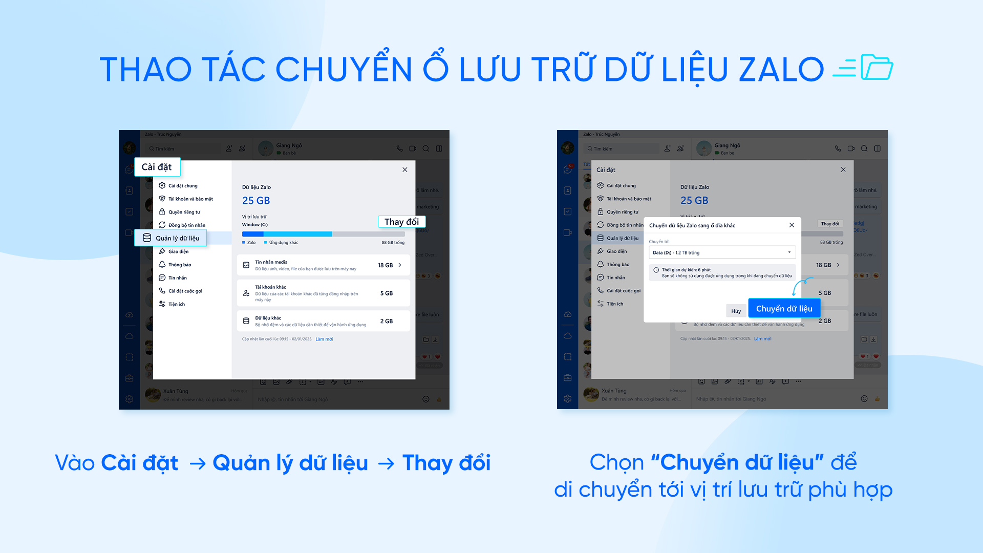 Zalo thử nghiệm tính năng hỗ trợ chuyển ổ lưu trữ dữ liệu - tinh nang chuyen o luu tru du lieu cua Zalo 02 1