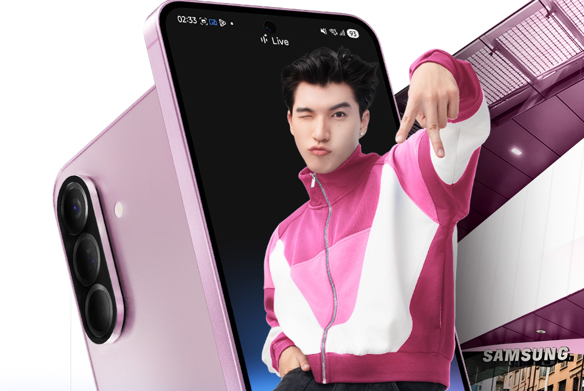 Galaxy A56 5G phiên bản Hồng mới ra mắt cùng HIEUTHUHAI - 01. SUNDAYs den ngay Samsung 68 de san ve gap go than tuong vao thang 7 nay