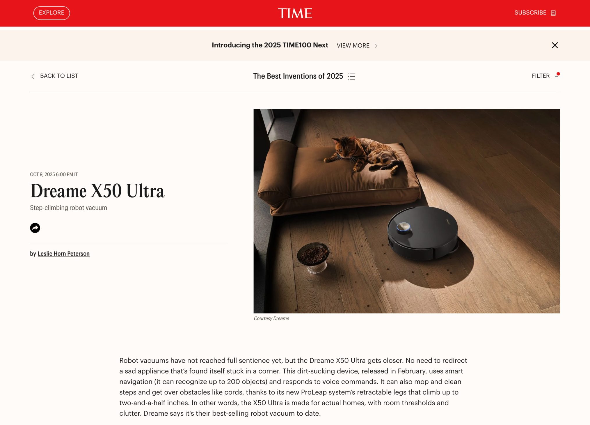 Dreame X50 Ultra được tạp chí TIME  xem là một trong “Những Phát Minh Tốt Nhất 2025” - Tap chi TIME vinh danh Dreame X50 Ultra