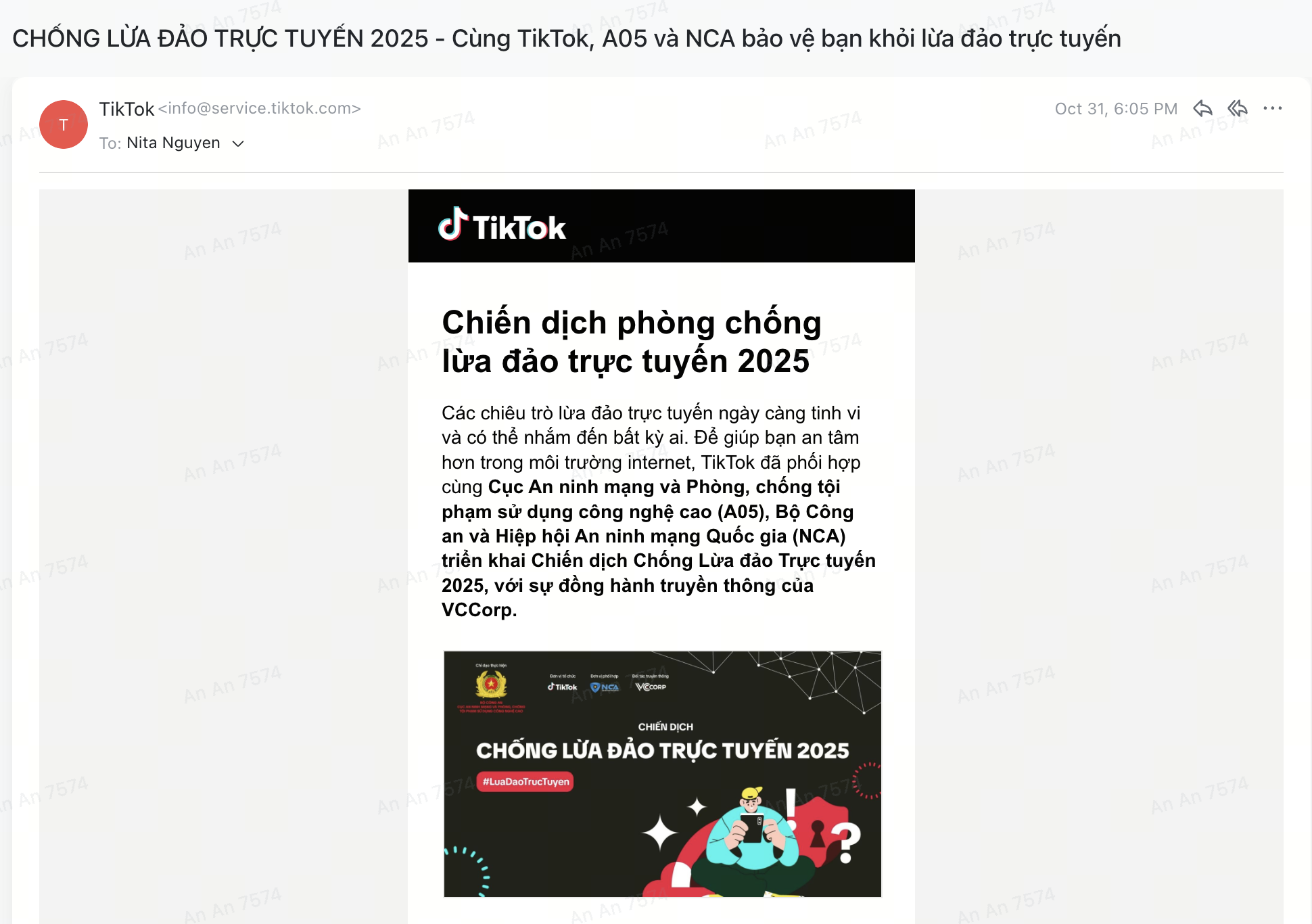 TikTok nhận diện và gửi cảnh báo lừa đảo trực tuyến cho người dùng ngay trong ứng dụng 1 TikTok nhận diện và gửi cảnh báo lừa đảo trực tuyến cho người dùng ngay trong ứng dụng - Email canh bao