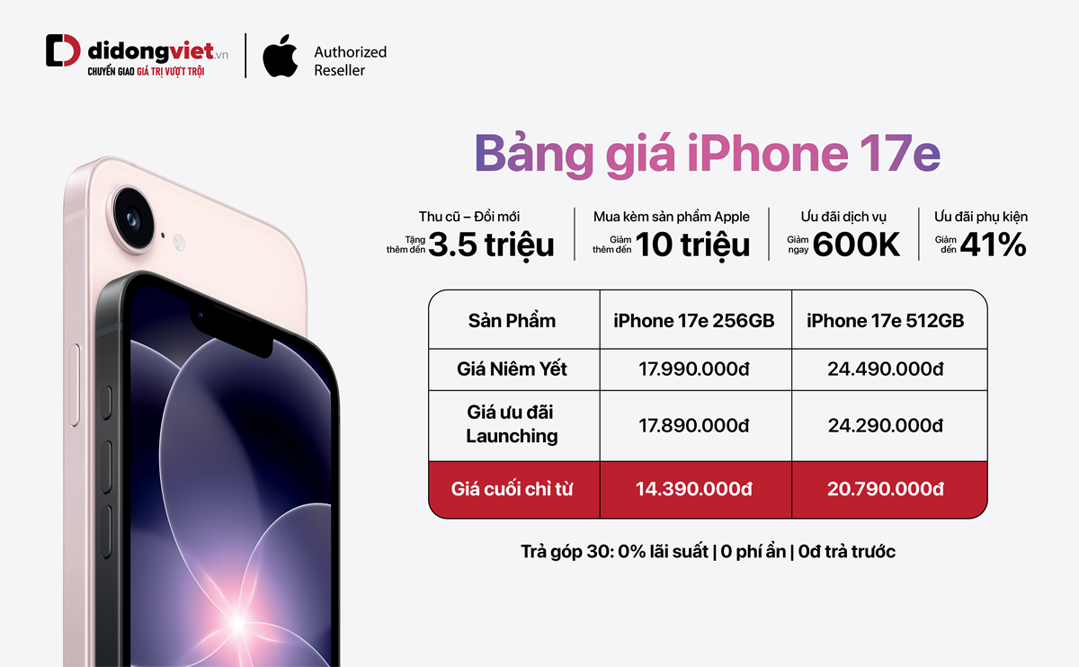 iPhone 17e mới toanh đã mở bán, dung lượng gấp đôi, giá dễ tiếp cận, từ 14,3 triệu đồng - BẢNG GIÁ IPHONE 17E 02