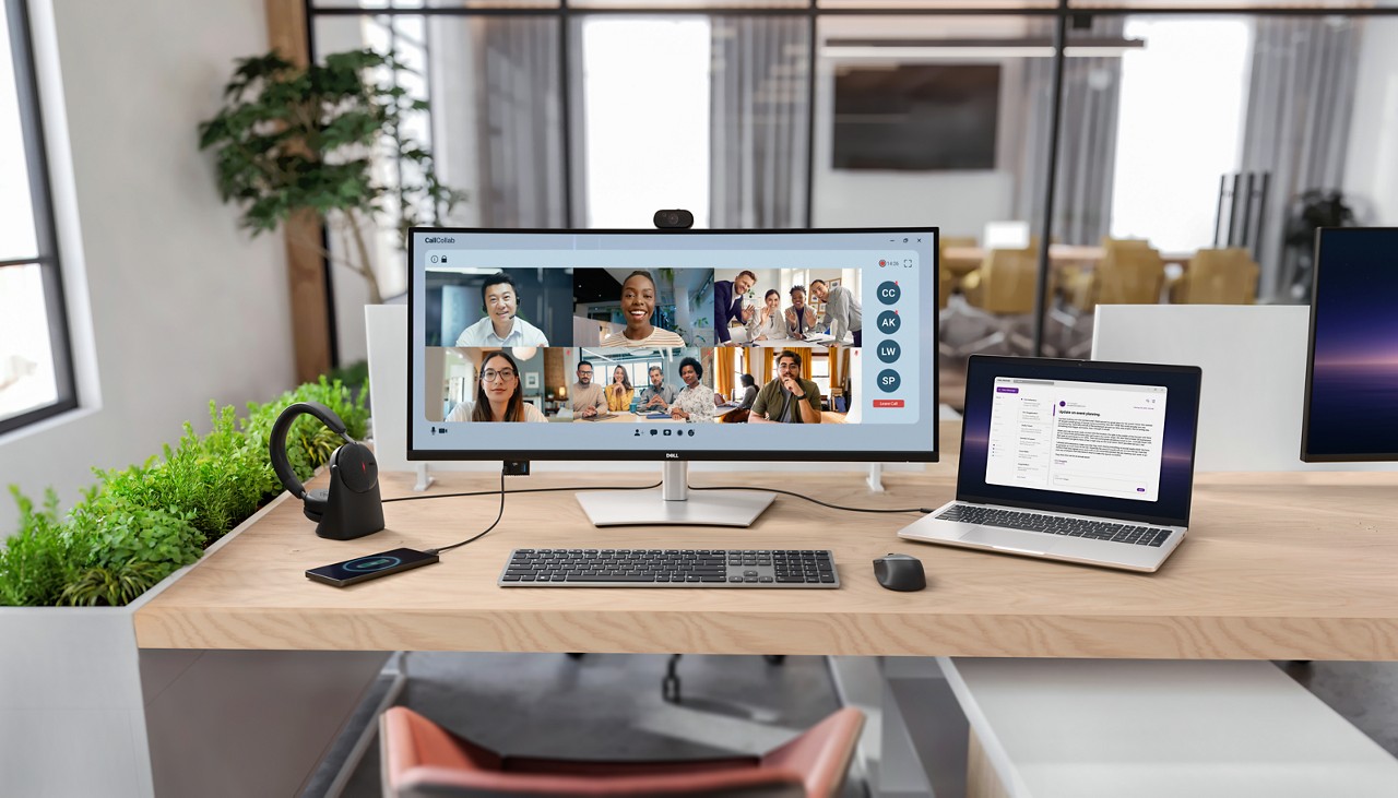 Dell ra mắt dải laptop và PC mỏng nhẹ mới, hỗ trợ AI tốt - Dell Pro P 34 USB C Hub Webcam Monitor Lifestyle