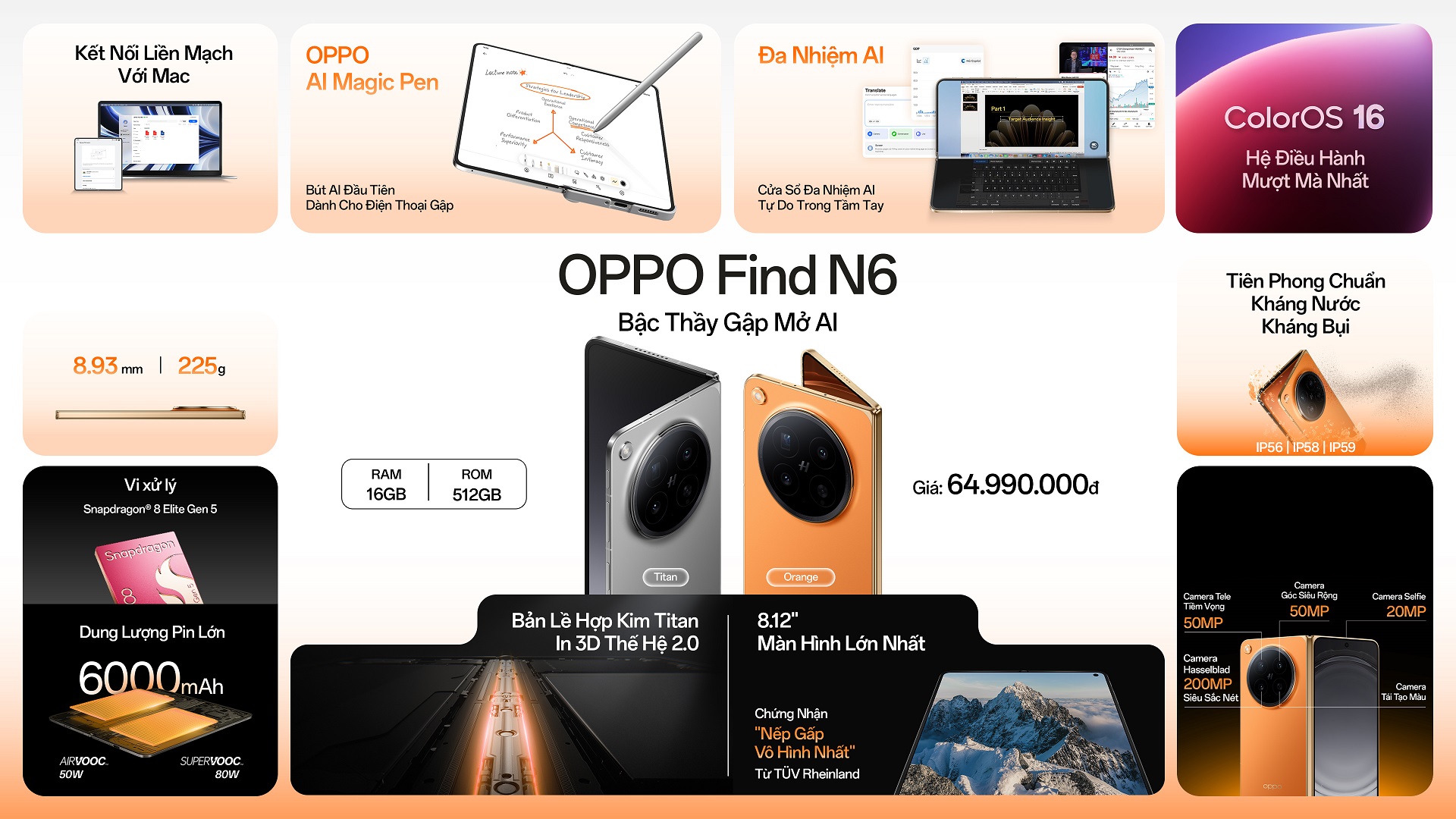  OPPO Find N6, Flagship gập nếp gấp vô hình, giá 64,99 triệu đồng - Summary Find N6
