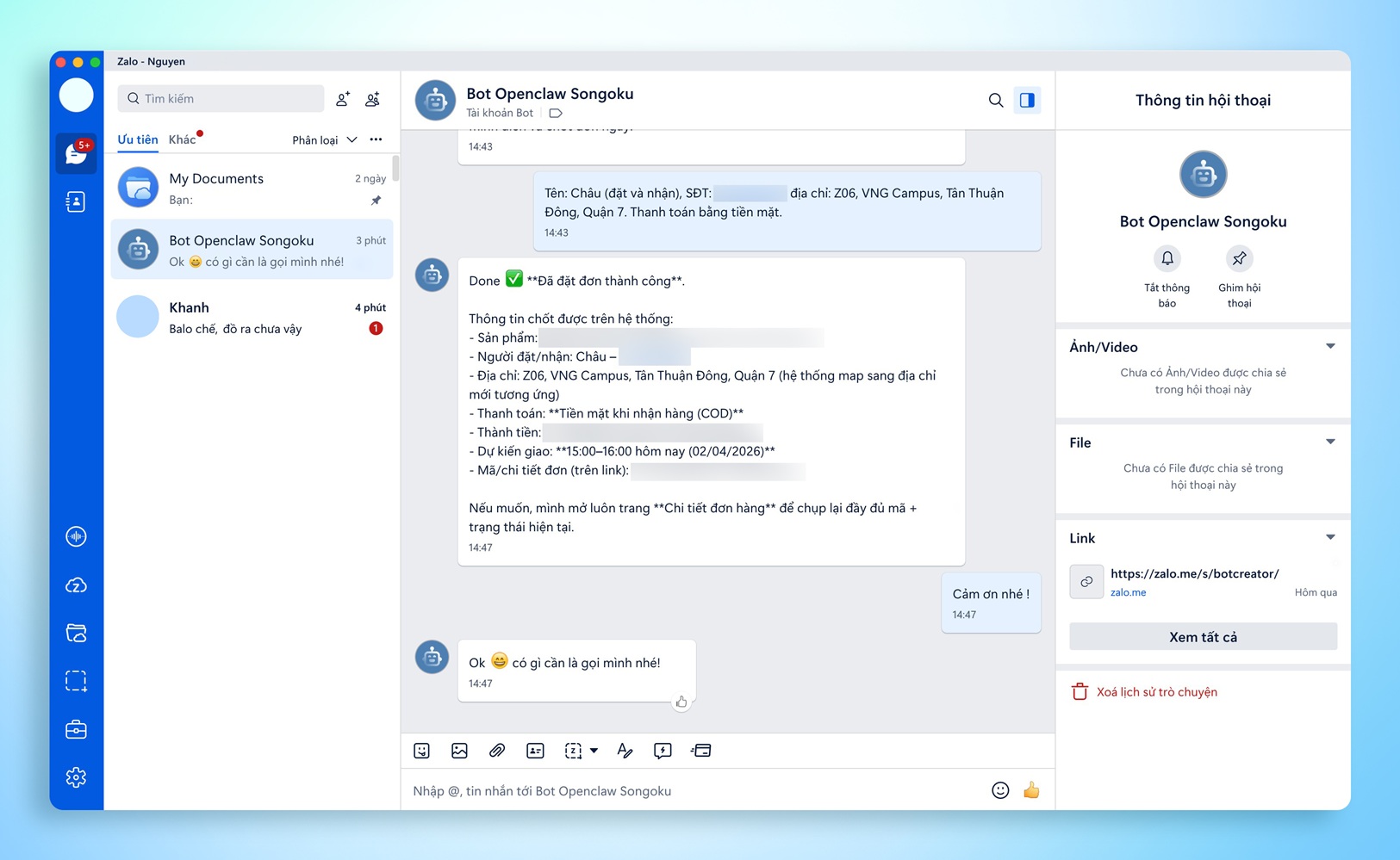 Đã có thể dùng AI sao chép chữ từ ảnh, dùng OpenClaw ngay trên Zalo - Cap nhat thang 4 Ra mat tinh nang AI giup sao chep chu tu anh su dung OpenClaw ngay tren Zalo 3
