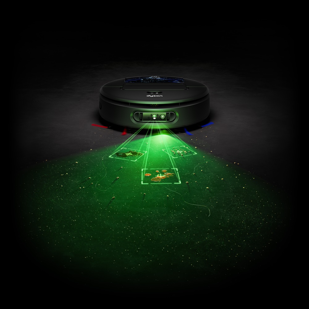 Robot hút bụi lau nhà thông minh Dyson Spot+Scrub™ Ai: Lau đến khi không còn bụi mịn mới ngưng - RB05 AA BLKVIBL 017 RGB FrontOn Tech Detect Laser Debris A0 B
