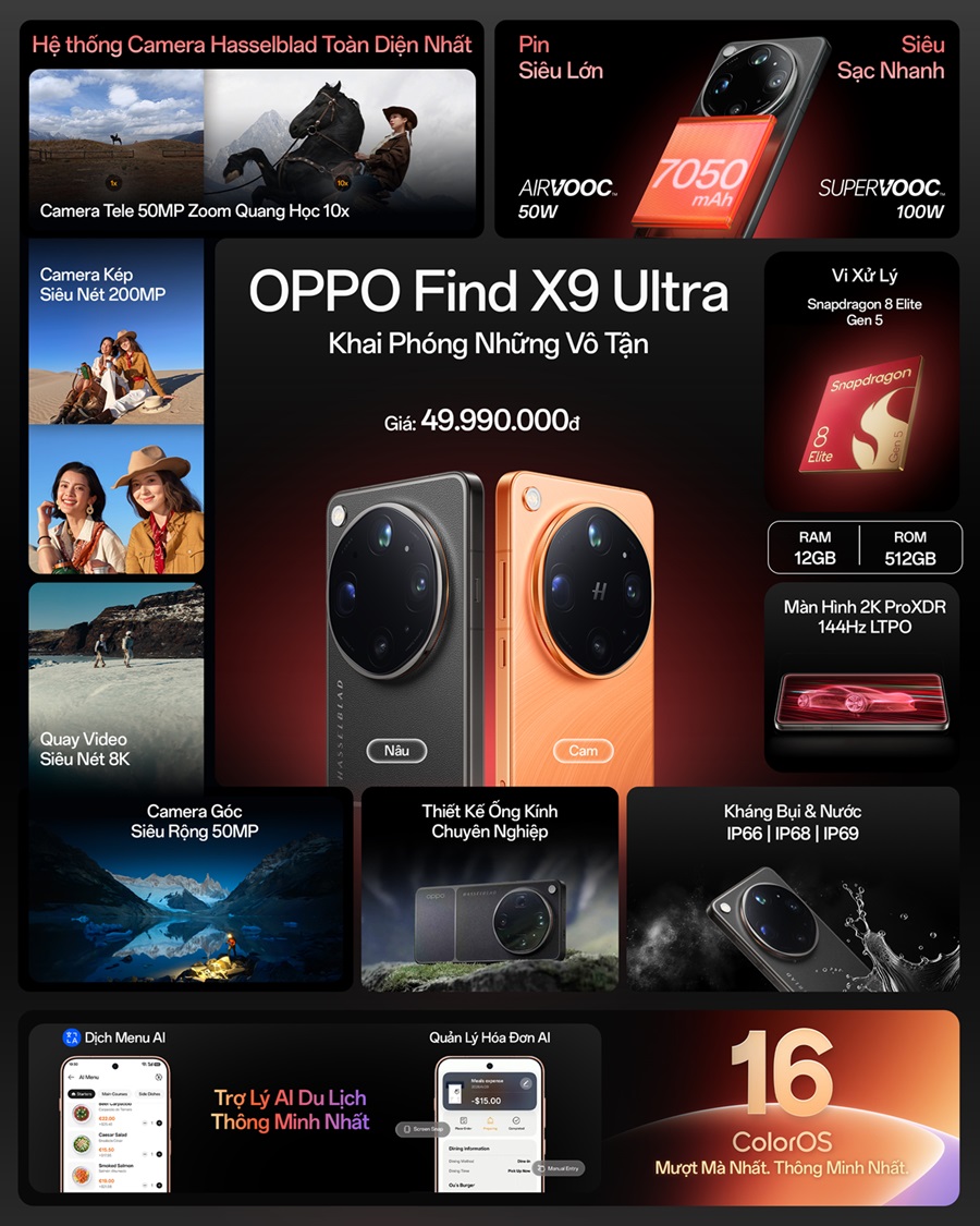 OPPO ra mắt bộ đôi Find X9 Ultra và Find X9s sở hữu camera cực phẩm, cho người thích di chuyển, lưu cảnh sắc - Thong tin san pham Find X9 Ultra