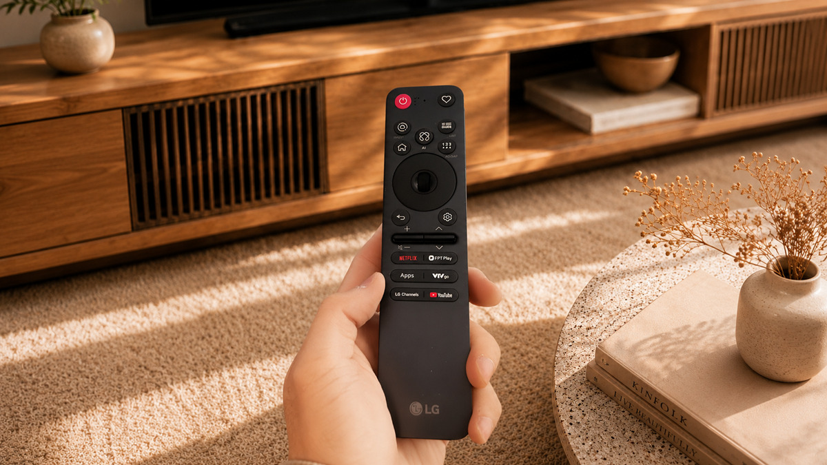Nâng tầm trải nghiệm xem bóng đá trên TV LG QNED evo AI MiniLED 4K 2 Nâng tầm trải nghiệm xem bóng đá trên TV LG QNED evo AI MiniLED 4K - Dieu khien thong minh AI Magic Remote voi nut AI chuyen dung cung cac phim tat VTVGo va FPT Play danh rieng cho nguoi dung Viet