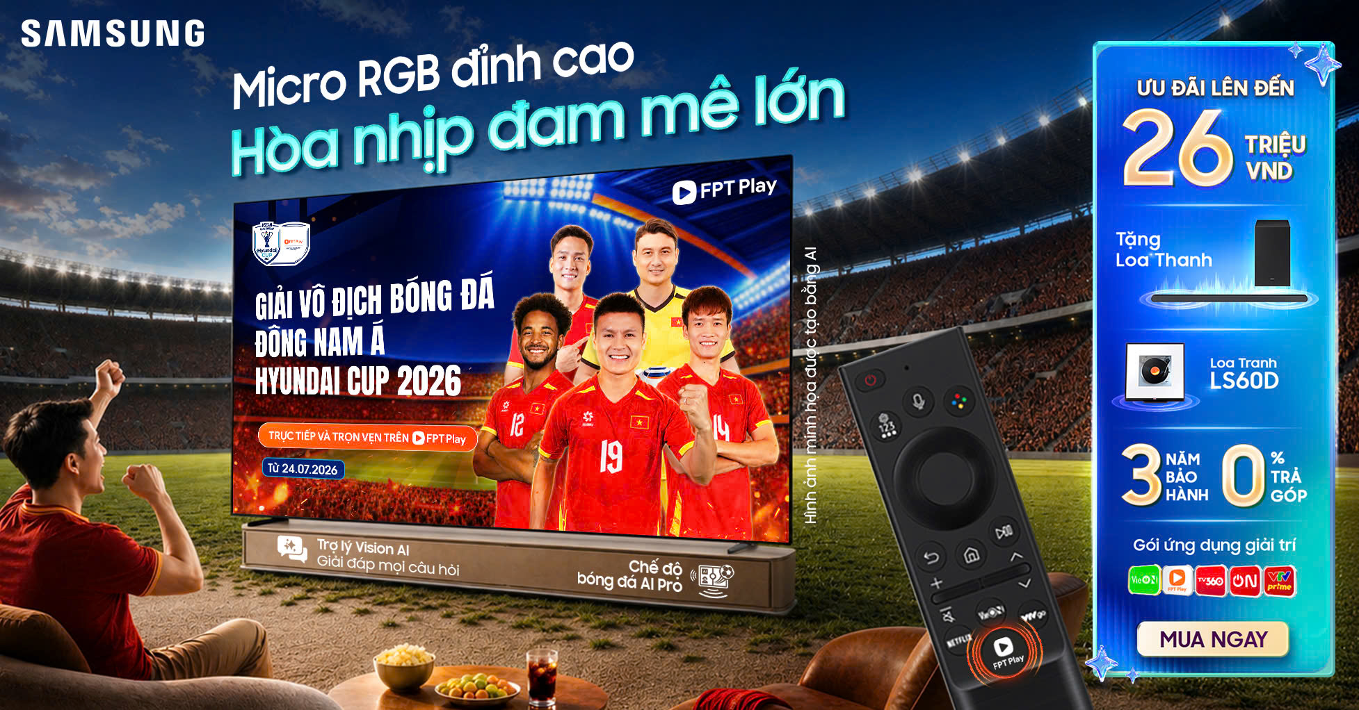 Samsung AI TV đồng hành cùng FPT Play – hướng đến ASEAN HYUNDAI CUP 2026, với nhiều ưu đãi hấp dẫn - AFF Cup Micro RGB