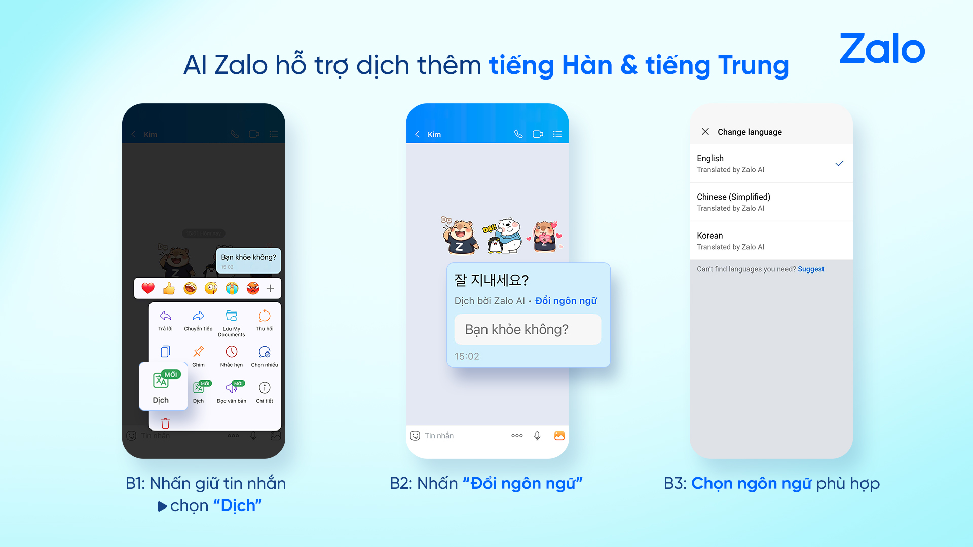 Zalo hỗ trợ dịch tiếng Trung và Hàn ngay trên khung trò chuyện 1 Zalo hỗ trợ dịch tiếng Trung và Hàn ngay trên khung trò chuyện - NHUNG CAP NHAT QUAN TRONG TU ZALO HO TRO CHUYEN DU LIEU TU MAY TINH VE DIEN THOAI MO RONG DICH TIENG TRUNG VA TIENG HAN 1
