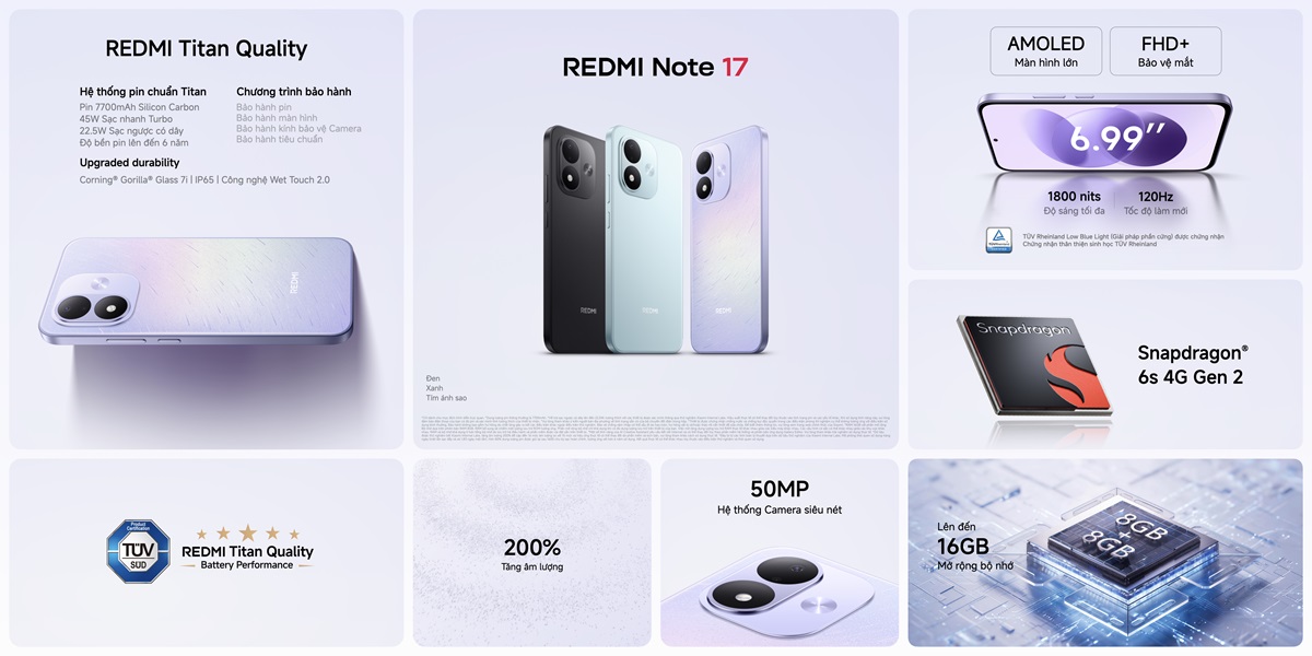 REDMI Note 17 Series ấn tượng với pin đến 10.000mAh dư dùng 3 ngày, thách mọi rơi rớt, va đập 13 REDMI Note 17 Series ấn tượng với pin đến 10.000mAh dư dùng 3 ngày, thách mọi rơi rớt, va đập - REDMI Note 17 KSP.001