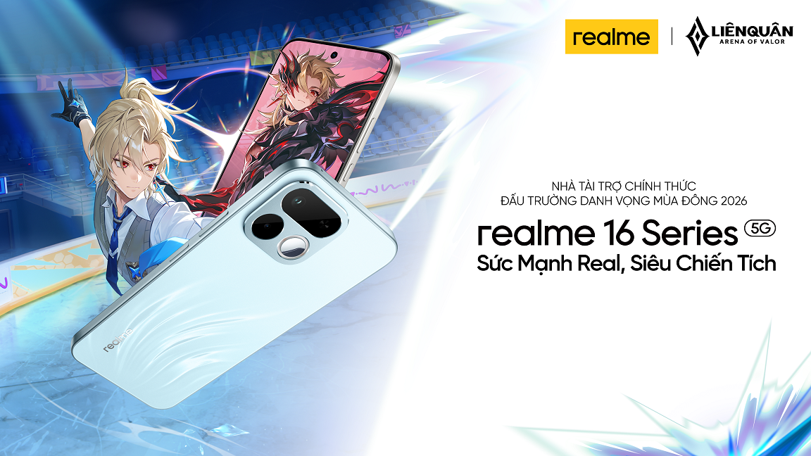 Liên Quân Mobile, Đấu Trường Danh Vọng Mùa Đông 2026: realme tài trợ thiết bị thi đấu chính thức 1 Liên Quân Mobile, Đấu Trường Danh Vọng Mùa Đông 2026: realme tài trợ thiết bị thi đấu chính thức - realme x AOG Winter 2026 1