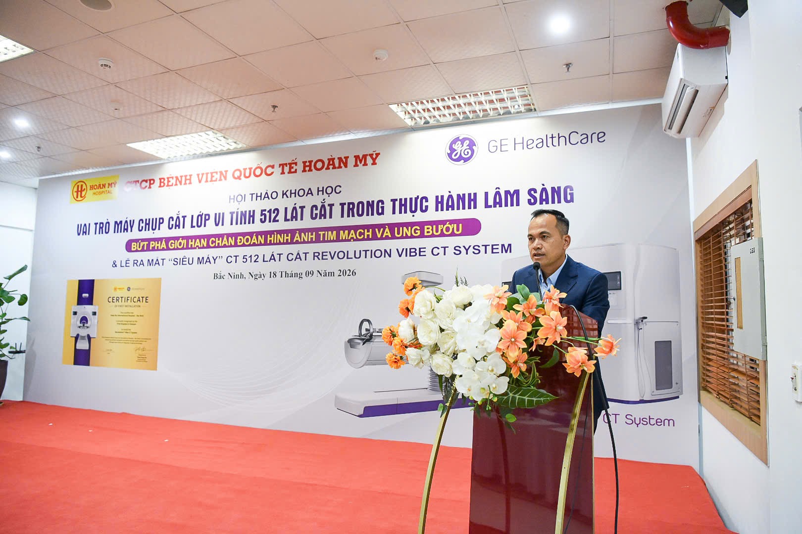 GE HealthCare ra mắt hệ thống CT Revolution 512 lát cắt thế hệ mới nhất tại Bệnh viện Hoàn Mỹ Bắc Ninh - Ông Phạm Hồng Sơn Tổng Giám dốc GE HealthCare Việt Nam phát biểu