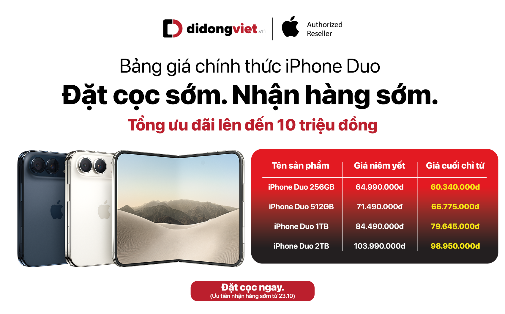 Di Động Việt chính thức nhận đặt trước iPhone Duo, ưu đãi lên đến 10 triệu đồng 1 Di Động Việt chính thức nhận đặt trước iPhone Duo, ưu đãi lên đến 10 triệu đồng - image 1